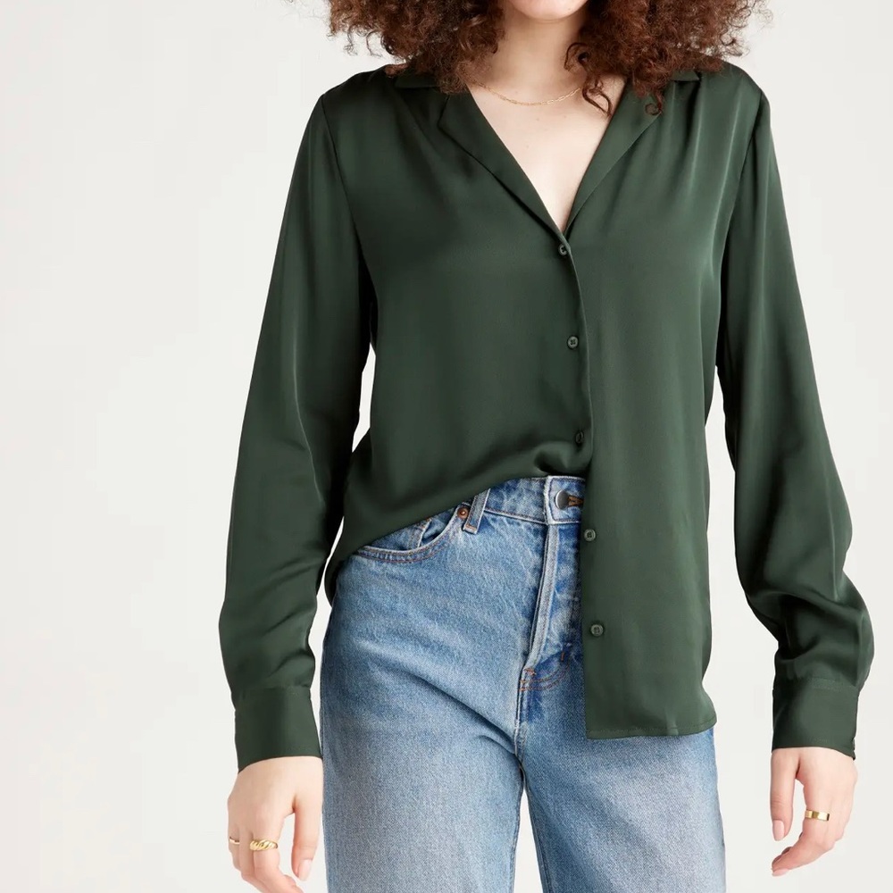 &Other Stories Green Silk Blouse